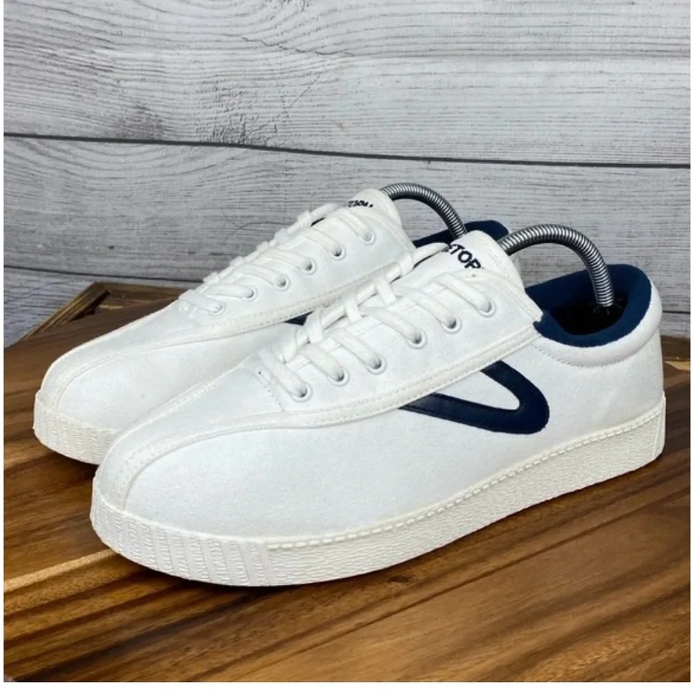 Tretorn White Sneakers with Navy Detail - Picture 2 of 10